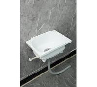 Fregadero de pared de resina para exteriores, 38,5 x 28,5 cm, color blanco, para garaje, cafetería, lavandería, jardín, incluye tubo de drenaje de 95 cm para una fácil instalación