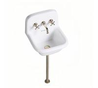 Fregadero de Pared Multifuncional con Grifo - Lavadero de Cerámica Estilo Granja con Respaldo Alto for Cocina, Lavandería y Garaje(3-Hole Gold Set)
