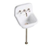 Fregadero de Pared Multifuncional con Grifo - Lavadero de Cerámica Estilo Granja con Respaldo Alto for Cocina, Lavandería y Garaje(3-Hole Ceramic Handle Gold Set)