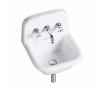 Fregadero de Pared Multifuncional con Grifo - Lavadero de Cerámica Estilo Granja con Respaldo Alto for Cocina, Lavandería y Garaje(3-Hole Ceramic Handle Silver Set)