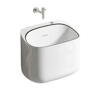 Fregadero de pared y lavabo de fregona independiente con kit de drenaje de grifos, fregadero de fregona de cerámica para uso comercial doméstico negro, bañera de servicio duradera para limpieza