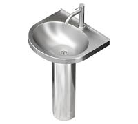 Fregadero de pedestal de acero inoxidable de 16 x 19 x 29 pulgadas con grifo y kit de drenaje, lavabo de pie para uso en interiores y exteriores, ideal para baño, lavandería y restaurante, borde de