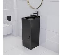 Fregadero de pedestal de acero inoxidable, moderno lavabo independiente con grifo, tocador de baño compacto para espacios pequeños y uso comercial