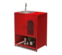 Fregadero de pedestal Mueble de baño con lavabo acero inoxidable, gabinetes almacenamiento estilo industrial puertas y estantes abiertos, comercial pedestal metal grifo desagüe(Red)