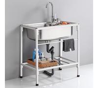 Fregadero de pie al aire libre de doble tazón de acero inoxidable con grifo, estante de almacenamiento portátil para cocina, restaurante, garaje, lavandería,72cmx45cmx85cm