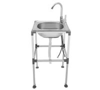 Fregadero de pie de acero inoxidable, lavabo independiente con grifo y tapón, cesta de filtro, lavabo resistente, fácil de limpiar, para cocina, lavandería jardín (caliente/frío, 38 x 33 x 75 cm)