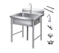 Fregadero De Pie Libre De Acero Inoxidable, Fregaderos De Un Seno Con Agua Fria Y Caliente Grifo, Comercial Restaurante Fregadero Exterior Independiente,para Interior Y Exterio(120x60x80cm/47x23.6x31.