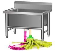 Fregadero de piso comercial con lavabo profundo, tina de lavandería de servicio de trapeador de acero inoxidable con grifo de agua fría simple y escurridor de acero inoxidable,Noshelf-80 * 50 * 55cm