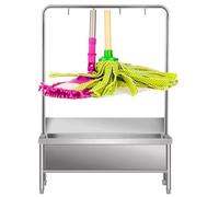 Fregadero de piso comercial con lavabo profundo, tina de lavandería de servicio de trapeador de acero inoxidable con grifo de agua fría simple y escurridor de acero inoxidable,Highshelf-80*50*55cm