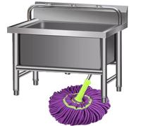 Fregadero de piso comercial, lavabo de servicio de trapeador de acero inoxidable, fregadero de servicio de pie para interiores y exteriores, tina de lavandería, estación,Lowshelf-100 * 50 * 55cm