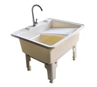 Fregadero de plástico con grifos de agua fría y caliente, incluye tabla de lavar, práctico fregadero for lavanderías, garajes y jardines.(White,S)