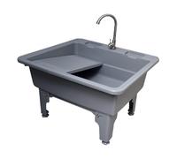 Fregadero de plástico con grifos de agua fría y caliente, incluye tabla de lavar, práctico fregadero for lavanderías, garajes y jardines.(Gray,S)