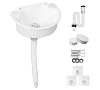 Fregadero de plástico, fregadero de lavabo, pequeños lavabos colgantes con accesorios de drenaje, fregadero para autocaravana para camping, jardín, sótano, baño de obra (blanco)