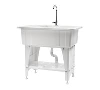 Fregadero de plástico independiente para lavandería, estante de almacenamiento, lavabo, fregadero utilitario, tina de lavandería, grifo de acero inoxidable