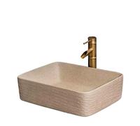 Fregadero de porcelana, rectangular sobre el mostrador, cuenco de cerámica con grifo en forma de bambú