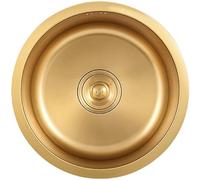 Fregadero de preparación, redondo, dorado, cepillado, de acero inoxidable 304, para instalación sobre encimera o bajo encimera.