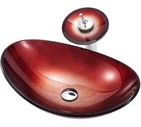 Fregadero de recipiente con grifo y drenaje combinado, cuenco redondo de vidrio templado para encimera, lavabo de baño sobre encimera