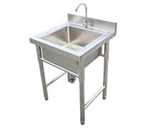 Fregadero de restaurante comercial con soporte, fregadero de cocina de un solo tazón de acero inoxidable 304 con grifo, fregadero de utilidad independiente para interiores y exteriores