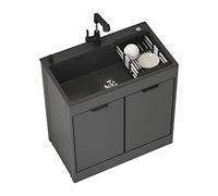 Fregadero de Servicio Con Patas Acero Exterior Negro - Mueble de Pie Con Gabinete Para Jardín, Restaurante Comercial, Cocina Portátil de Un Solo Tazón, Tocador de Baño ( Color : Pul