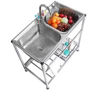 Fregadero de servicio de acero inoxidable Fregadero de cocina de restaurante de 2 compartimentos, fregadero de servicio comercial independiente de acero inoxidable 304 de doble tina con grifo pe