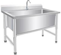 Fregadero de Servicio de Acero Inoxidable Independiente de un Solo Tazón con Grifo para Restaurante, Taller de Garaje, Lavandería Industrial (120 * 60 * 80)