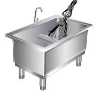 Fregadero de Suelo para Fregona de Acero Inoxidable, Lavabo de Servicio Comercial Profundo con Grifo y Kit de Drenaje, Cubo de Lavandería Industrial con Pies Ajustables para Garaje(80x50x50cm)
