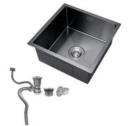 Fregadero de Un Seno en Acero Inoxidable 304, 38 x 38cm, Bajo Encimera o Sobre Encimera con Filtro de Drenaje - Pequeño (Negro)