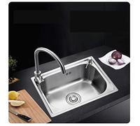 Fregadero de una pieza de diámetro con alto desbordamiento cepillado, altura 55 x 40 cm, ideal para uso doméstico y comercial, color plateado, 45 x 39 cm