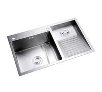 Fregadero De Uso General Negro SUS, Con Superficie De Partículas, Fregadero De Lavandería Plateado, Con Tabla De Lavar Integrada, Piscina De Lavado De Doble Tazón Para El Hogar(Silver-B,80x48x22cm)