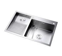 Fregadero De Uso General Negro SUS, Con Superficie De Partículas, Fregadero De Lavandería Plateado, Con Tabla De Lavar Integrada, Piscina De Lavado De Doble Tazón Para El Hogar(Silver-A,80x48x22cm)