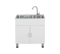 Fregadero de utilidad comercial con gabinete, estación de fregadero independiente para camping, garaje, restaurante, cocina, lavandería, fregadero de acero inoxidable de un solo tazón (304)