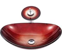 Fregadero de vidrio templado, lavabo redondo con grifo y drenaje combinado, diseño artístico sobre el mostrador