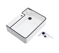 Fregadero del Baño Fregadero de recipiente rectangular blanco 23" x 18" con borde negro arte cerámica for baño montaje superior y combinación desagüe emergente(Right)