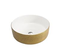 Fregadero del Baño Fregadero redondo dorado Retro for el hogar, luz de lujo con diseño textura, lavabo sobre encimera, for balcón