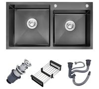 Fregadero Doble Acero Inoxidable, Empotrable, Lavabo Doméstico Rectangular, Dispositivo De Drenaje De Cocina, Fregadero De Cocina Con 2 Cuencas(negro,75x40cm)