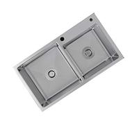 Fregadero doble de acero inoxidable de gran capacidad para lavado de manos doméstico con diseño de lavabo de revestimiento hacia arriba y hacia abajo para un lavado eficiente y durabilidad