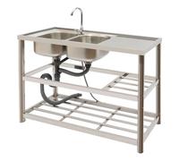 Fregadero doble de acero inoxidable independiente, con 2 lavabos de acero inoxidable 201, lavabo independiente para exteriores, con grifo de 360° y unidad de drenaje, para cocina, camping, exterior