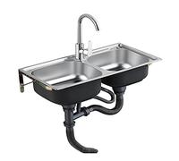 Fregadero doble para cocina, fregadero multiusos de acero inoxidable, fregadero independiente, montaje en pared, diseño ahorra espacio, fregadero simple, fácil de instalar, altura se puede elegir (72