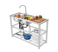 Fregadero doble para cocinas de restaurantes, juego de fregadero independiente para cocinas grandes, fregadero de acero inoxidable, 120 × 45 × 80 cm, fregadero de acero inoxidable