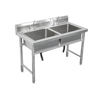 Fregadero doméstico de acero inoxidable de dos senos con soporte, fregadero for lavavajillas de pie, fregadero de cocina y lavabo for lavar manos (doble función)(1.4MM)