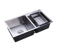 Fregadero empotrable, juego de fregadero de cocina, fregadero doble, fregadero con escurridor, de acero inoxidable, doble lavabo, rectangular, fregadero doble, fregadero de acero inoxidable, fregadero
