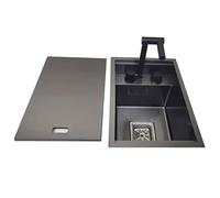 Fregadero Empotrado Para Caravana 30x45cm Fregadero Oculto Para Cocina De Apartamento Con Tapa Grifo Plegable Lavavajillas Invisible De Acero Inoxidable Que Ahorra Espacio(Black+FaucetB)