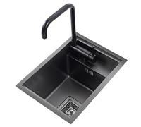 Fregadero Empotrado Para Caravana 30x45cm Fregadero Oculto Para Cocina De Apartamento Con Tapa Grifo Plegable Lavavajillas Invisible De Acero Inoxidable Que Ahorra Espacio(Black+FaucetA)