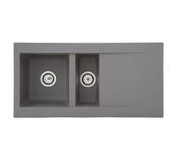 Respekta fregadero de cocina Denver de mineralita en gris hormigón/Fregadero empotrable de 1,5 cubetas en 100 x 50 cm/Lavabo adecuado para armarios inferiores de 60 cm de ancho