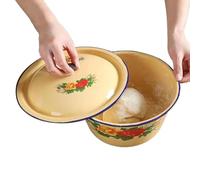 Fregadero esmaltado - Sopera esmaltada | Vajilla vintage esmaltada con tapa, recipiente para verduras esmaltado multifuncional, recipiente para arroz, ramen, fideos, 15,3 x 15,3 x 7,2 cm