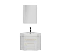 Fregadero esquinero compacto con tocador flotante, diseño de montaje en pared, combo de fregadero que ahorra espacio, incluye grifo y desagüe, ideal para espacios pequeños, acabado blanco, 55 cm