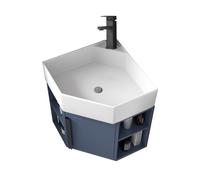 Fregadero esquinero con pedestal para espacios pequeños, montado en la pared, con grifo y drenaje, fregadero flotante compacto (52 x 40 cm), perfecto para zonas reducidas