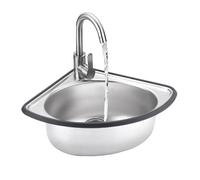 Fregadero esquinero de acero con forma de triángulo, 1 cuenco de 32 x 26 x 13 cm y 32 x 26 x 15 cm (profundidad de 15 cm), diseño que ahorra espacio para cocinas modernas