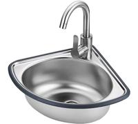 Fregadero esquinero de acero inoxidable con escurridor y grifo, diseño de montaje en pared que ahorra espacio para baño, lavandería, garaje, utilidad y cocina de restaurante
