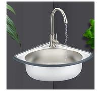 Fregadero esquinero de acero inoxidable montado en la pared, compacto para baño y cocina, fregadero pequeño de montaje superior para caravanas y laboratorios, diseño que ahorra espacio (kit plateado